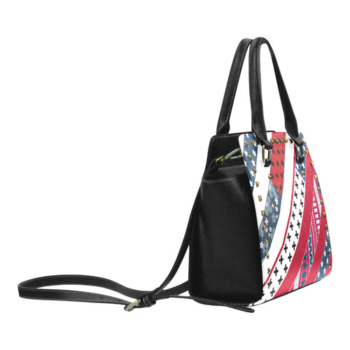 Red white blue pattern Rivet Shoulder Handbag (Model 1645)