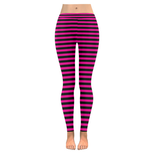 Halloween Black and Pink Stripes Women's Low Rise Leggings (Invisible Stitch) (Model L05)