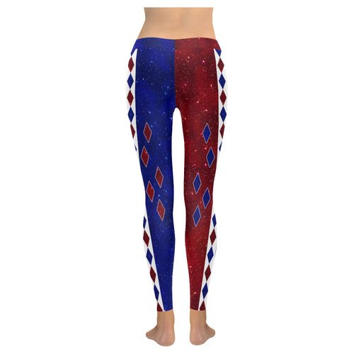 Sparkle Red and Blue Harlequin Women's Low Rise Leggings (Invisible Stitch) (Model L05)