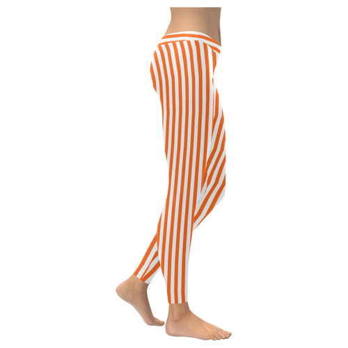 Halloween Orange and White Stripes Women's Low Rise Leggings (Invisible Stitch) (Model L05)