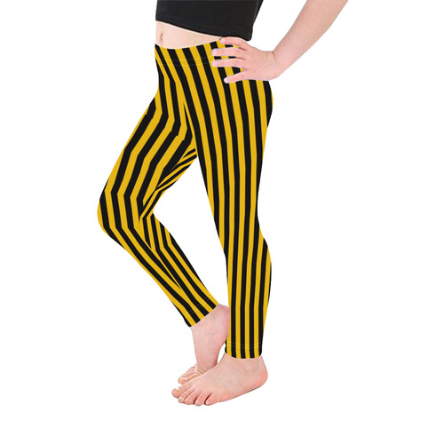 Halloween Black and  Yellow Stripes Kid's Ankle Length Leggings (Model L06)