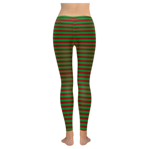 Halloween Stripes Green and Red Women's Low Rise Leggings (Invisible Stitch) (Model L05)