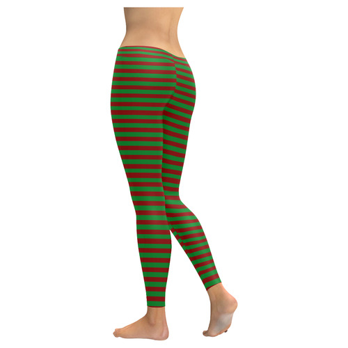 Christmas Stripes Green and Red Women's Low Rise Leggings (Invisible Stitch) (Model L05)