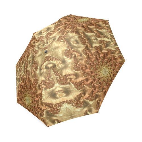 Swirls of Gold Metallic Leaves Fractal Abstract Foldable Umbrella (Model U01)