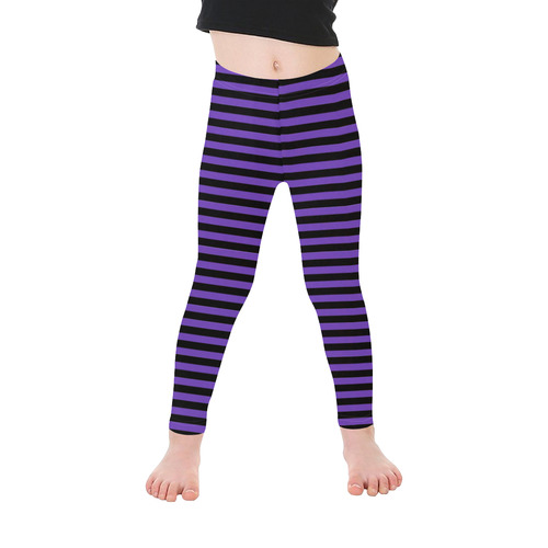 Halloween Black and Purple Stripes Kid's Ankle Length Leggings (Model L06)