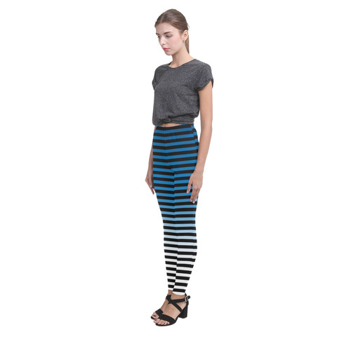 Black, Blue and White Stripes Cassandra Women's Leggings (Model L01)