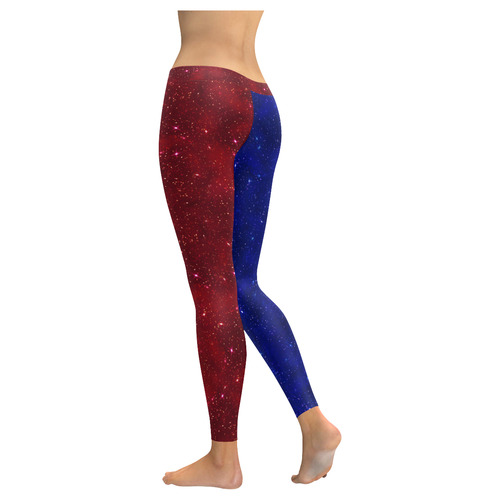 Halloween Sparkle Blue and Red Women's Low Rise Leggings (Invisible Stitch) (Model L05)