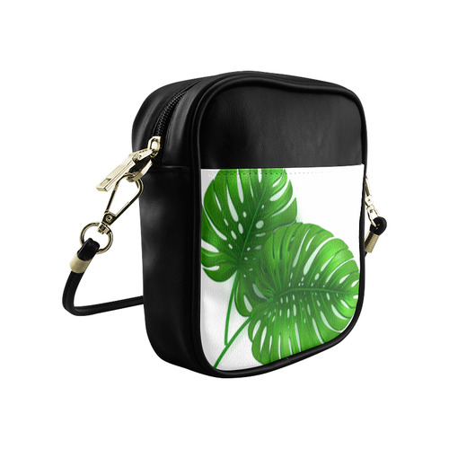 Glossy Green Monstera Leaves Sling Bag (Model 1627)