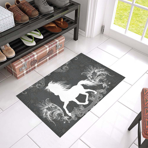 Horse, black and white Azalea Doormat 24" x 16" (Sponge Material)