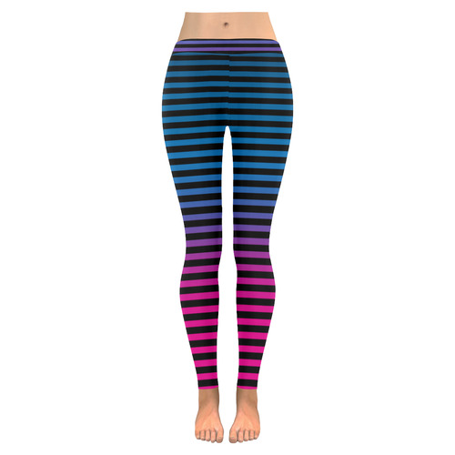 Black, Blue and Pink Stripes Women's Low Rise Leggings (Invisible Stitch) (Model L05)