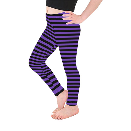 Halloween Black and Purple Stripes Kid's Ankle Length Leggings (Model L06)