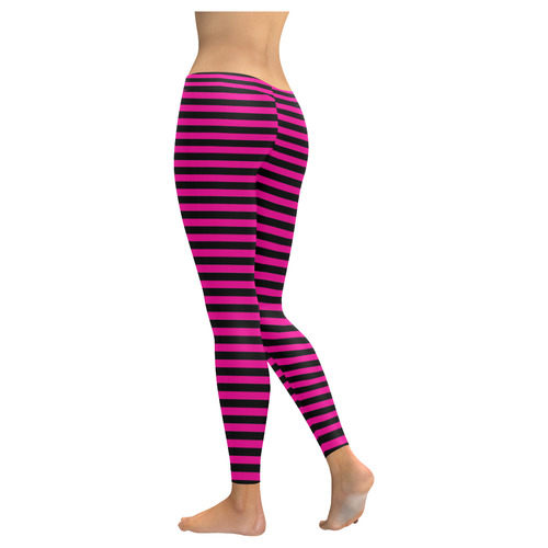 Halloween Black and Pink Stripes Women's Low Rise Leggings (Invisible Stitch) (Model L05)