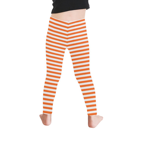 Halloween White and Orange Stripes Kid's Ankle Length Leggings (Model L06)