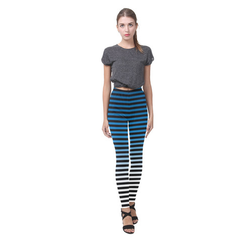 Black, Blue and White Stripes Cassandra Women's Leggings (Model L01)