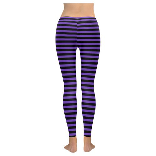 Halloween Black and Purple Stripes Women's Low Rise Leggings (Invisible Stitch) (Model L05)