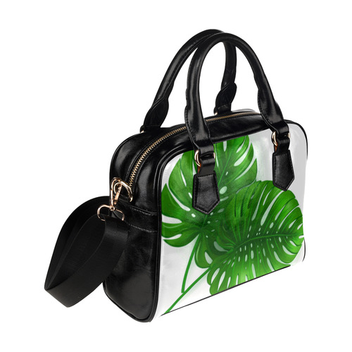 Glossy Green Monstera Leaves Shoulder Handbag (Model 1634)