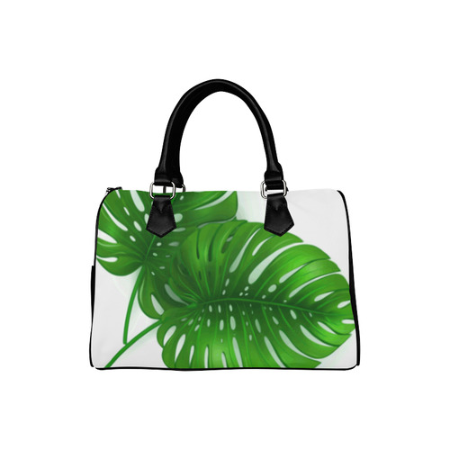 Glossy Green Monstera Leaves Boston Handbag (Model 1621)