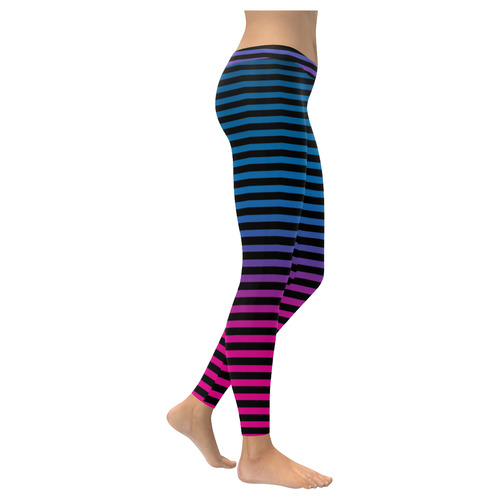 Black, Blue and Pink Stripes Women's Low Rise Leggings (Invisible Stitch) (Model L05)