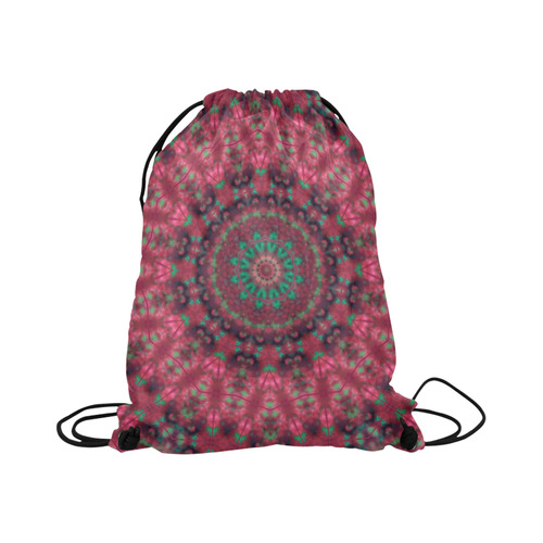 Green pink mandala Large Drawstring Bag Model 1604 (Twin Sides)  16.5"(W) * 19.3"(H)