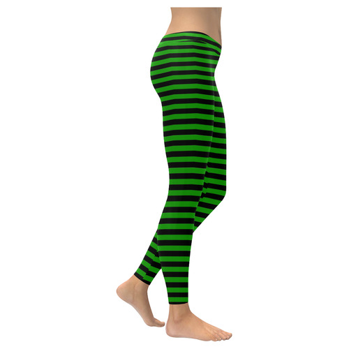 Halloween Black and Green Stripes Women's Low Rise Leggings (Invisible Stitch) (Model L05)