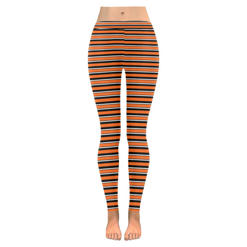 Halloween Stripes Orange, Black and White Women's Low Rise Leggings (Invisible Stitch) (Model L05)