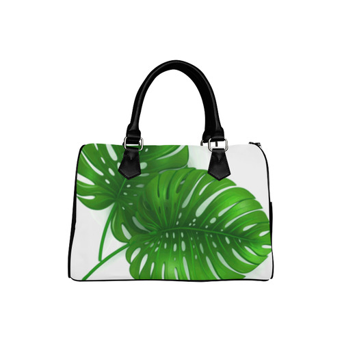 Glossy Green Monstera Leaves Boston Handbag (Model 1621)