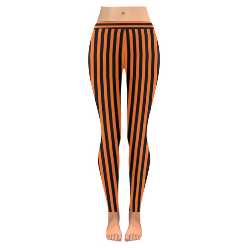 Halloween Black and Orange Stripes Women's Low Rise Leggings (Invisible Stitch) (Model L05)