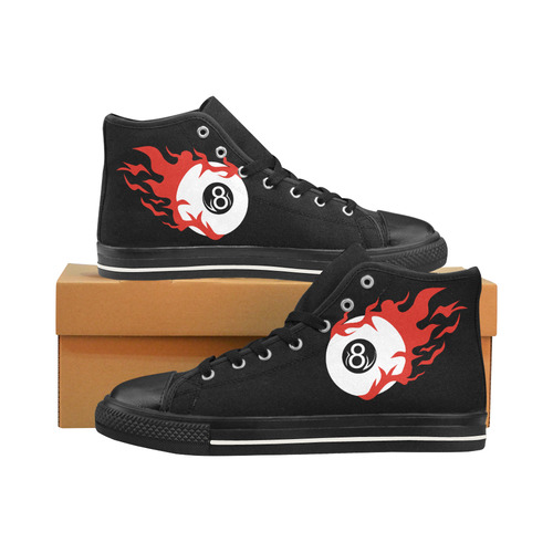 Red Fire 8 ball Men’s Classic High Top Canvas Shoes /Large Size (Model 017)
