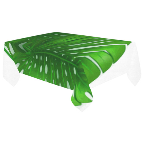 Glossy Green Monstera Leaves Cotton Linen Tablecloth 60"x 104"