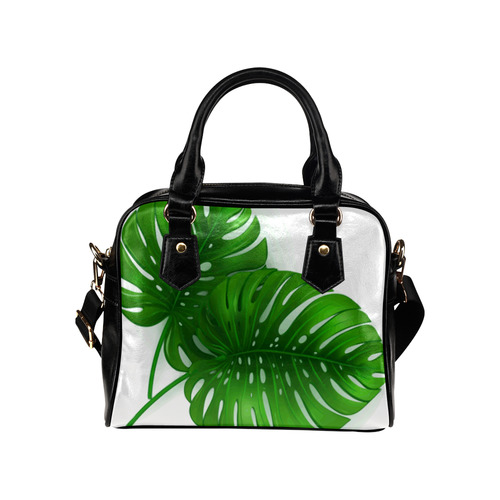 Glossy Green Monstera Leaves Shoulder Handbag (Model 1634)