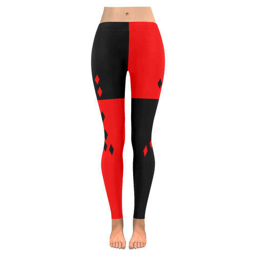Halloween Red & Black Harlequin Women's Low Rise Leggings (Invisible Stitch) (Model L05)