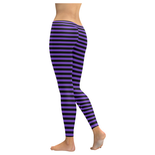 Halloween Black and Purple Stripes Women's Low Rise Leggings (Invisible Stitch) (Model L05)