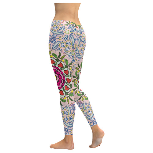 Garden Party Doodle Art Women's Low Rise Leggings (Invisible Stitch) (Model L05)