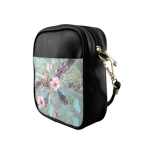 Pink Rose Floral Queen Anne's Lace Sling Bag (Model 1627)