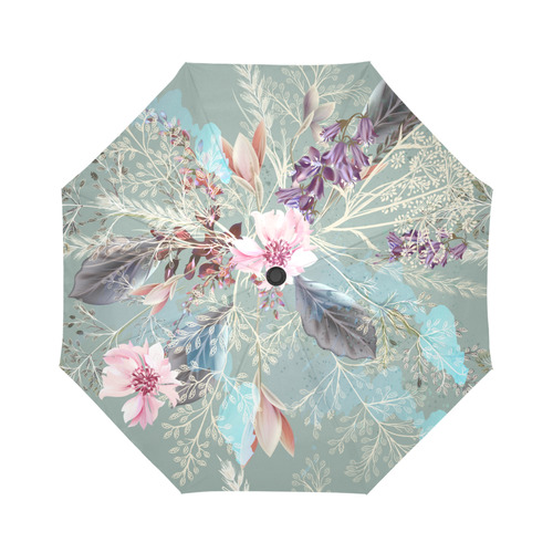 Pink Rose Floral Queen Anne's Lace Auto-Foldable Umbrella (Model U04)