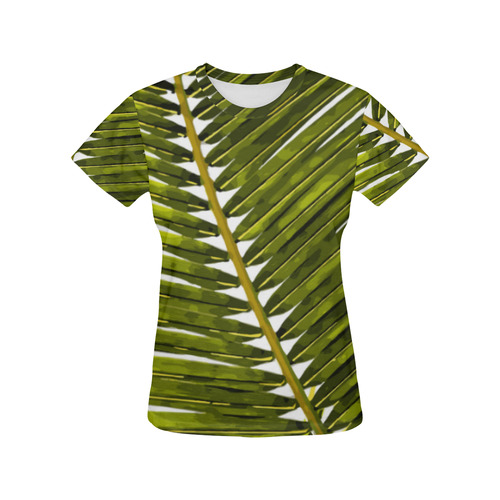 Palm Leaf Tropical Floral All Over Print T-Shirt for Women (USA Size) (Model T40)