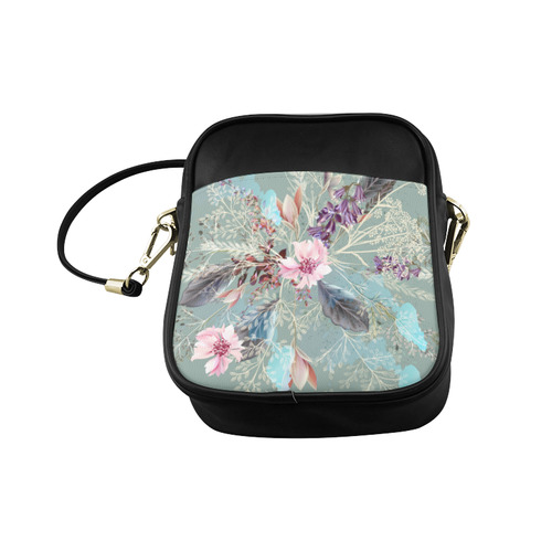 Pink Rose Floral Queen Anne's Lace Sling Bag (Model 1627)