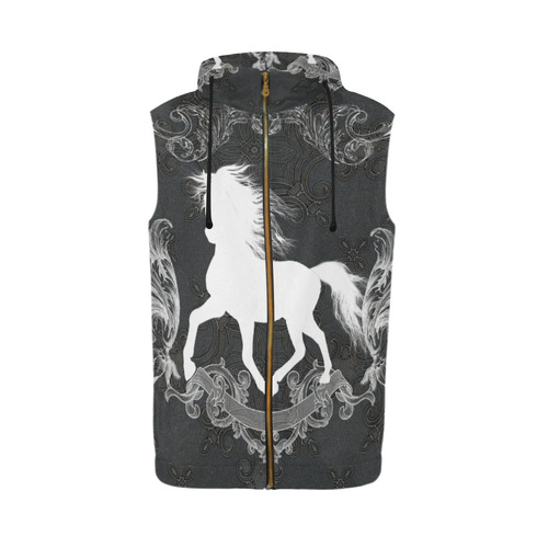Horse, black and white All Over Print Sleeveless Zip Up Hoodie for Men (Model H16)