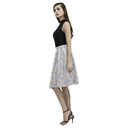 Garden Party Doodle Art Melete Pleated Midi Skirt (Model D15)