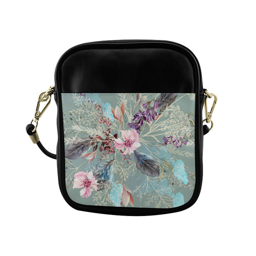 Pink Rose Floral Queen Anne's Lace Sling Bag (Model 1627)