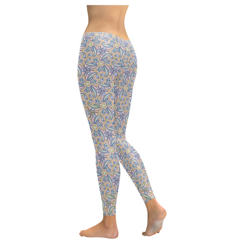 Garden Party Doodle Art Women's Low Rise Leggings (Invisible Stitch) (Model L05)