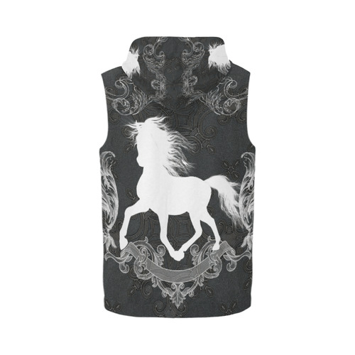 Horse, black and white All Over Print Sleeveless Zip Up Hoodie for Men (Model H16)