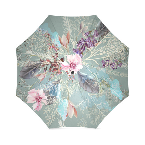 Pink Rose Floral Queen Anne's Lace Foldable Umbrella (Model U01)