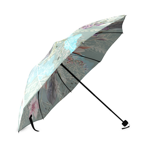 Pink Rose Floral Queen Anne's Lace Foldable Umbrella (Model U01)