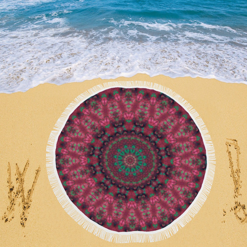 Green pink mandala Circular Beach Shawl 59"x 59"