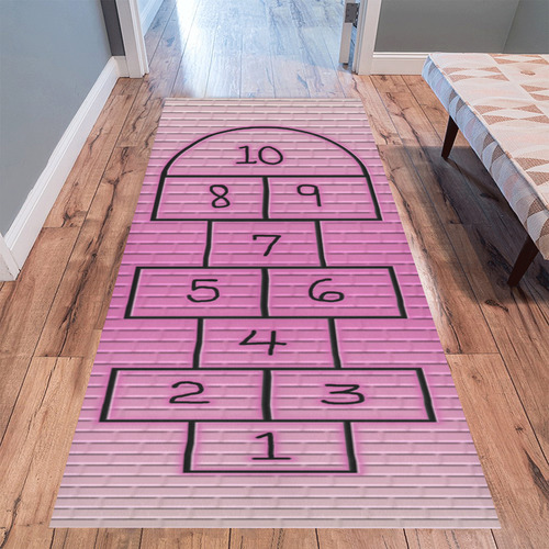 Kid's Pink Brick Hopscotch Area Rug 9'6''x3'3''