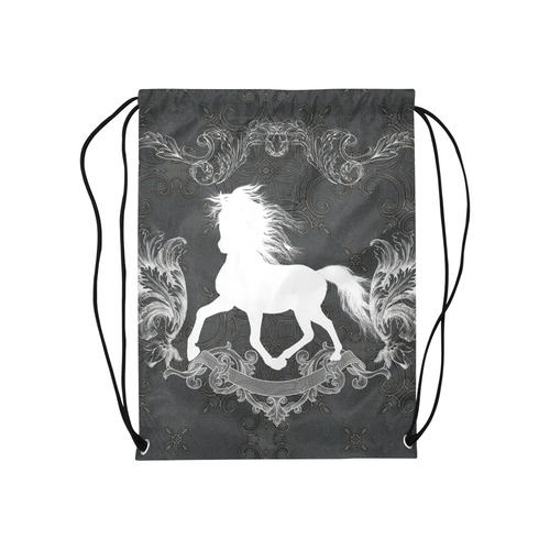 Horse, black and white Medium Drawstring Bag Model 1604 (Twin Sides) 13.8"(W) * 18.1"(H)