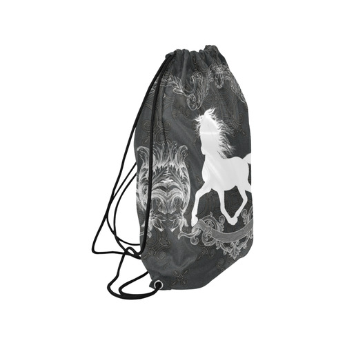 Horse, black and white Medium Drawstring Bag Model 1604 (Twin Sides) 13.8"(W) * 18.1"(H)