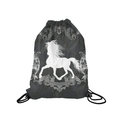 Horse, black and white Medium Drawstring Bag Model 1604 (Twin Sides) 13.8"(W) * 18.1"(H)