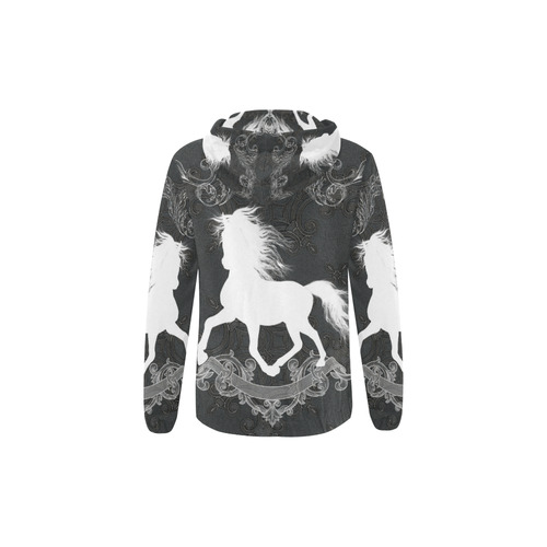 Horse, black and white All Over Print Full Zip Hoodie for Kid (Model H14)